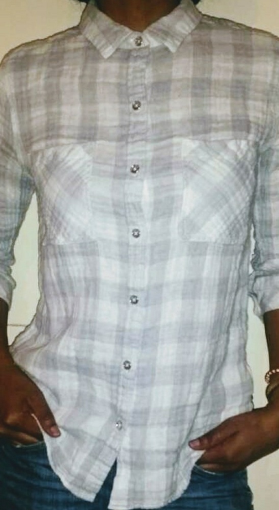 7 For All Mankind Grey and White Plaid Button Down